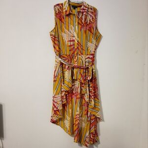 Thread Story Yellow/Pink/Blue Sleeveless Asymmetrical High Low Dress